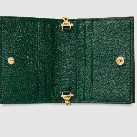Dark Green grainy leather Zumi wallet with chain - Picture 5 of 13